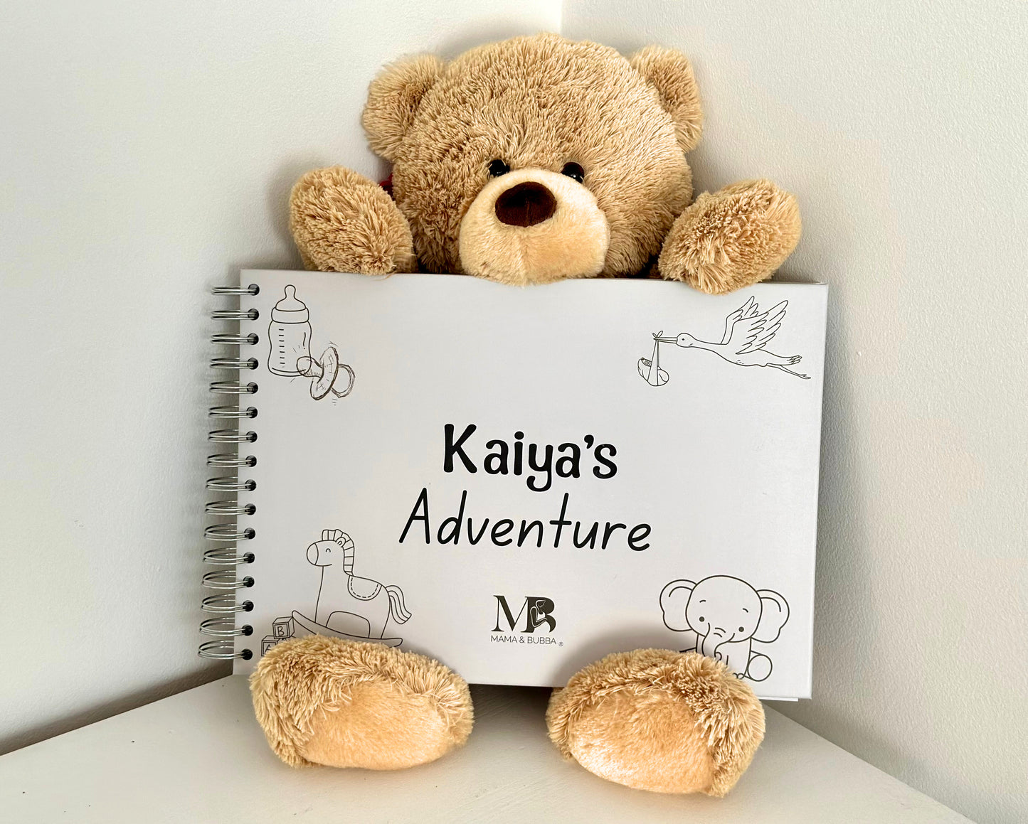 Mama & Bubba Personalisable Scrapbook Album Teddy holding book