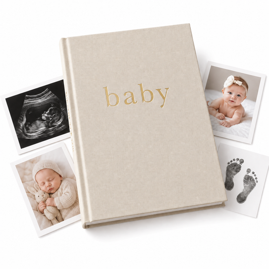 Mama & Bubba Baby Memory Book, linen gender neutral 