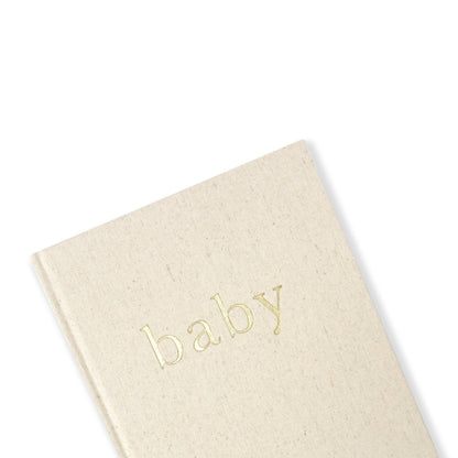 Mama & Bubba Gender Neutral Linen Baby Memory Book Close Up