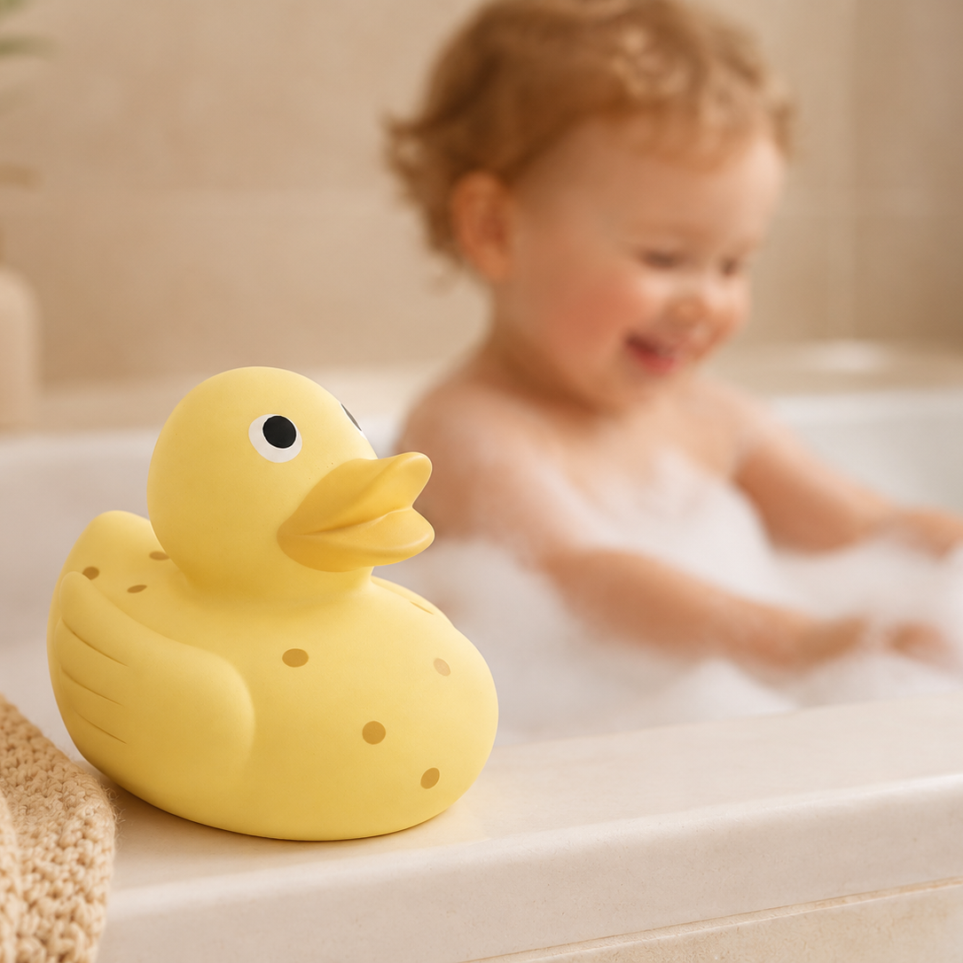 Natural Rubber Bath Duck SIsi and Toddler  No Holes 