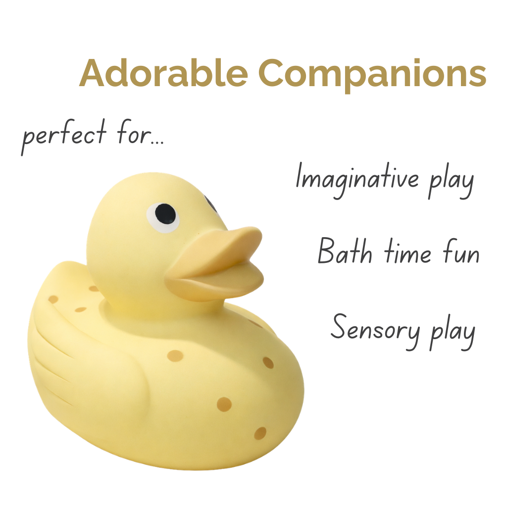 Sisi natural rubber duck perfect for imaginative play, bath time fun and sensory play. 